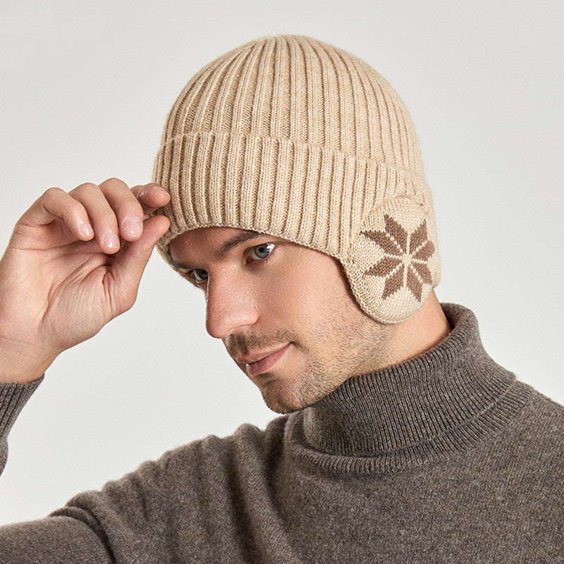 Thermal Knitting Woolen Cap Men's Fleece-lined Thickened Winter