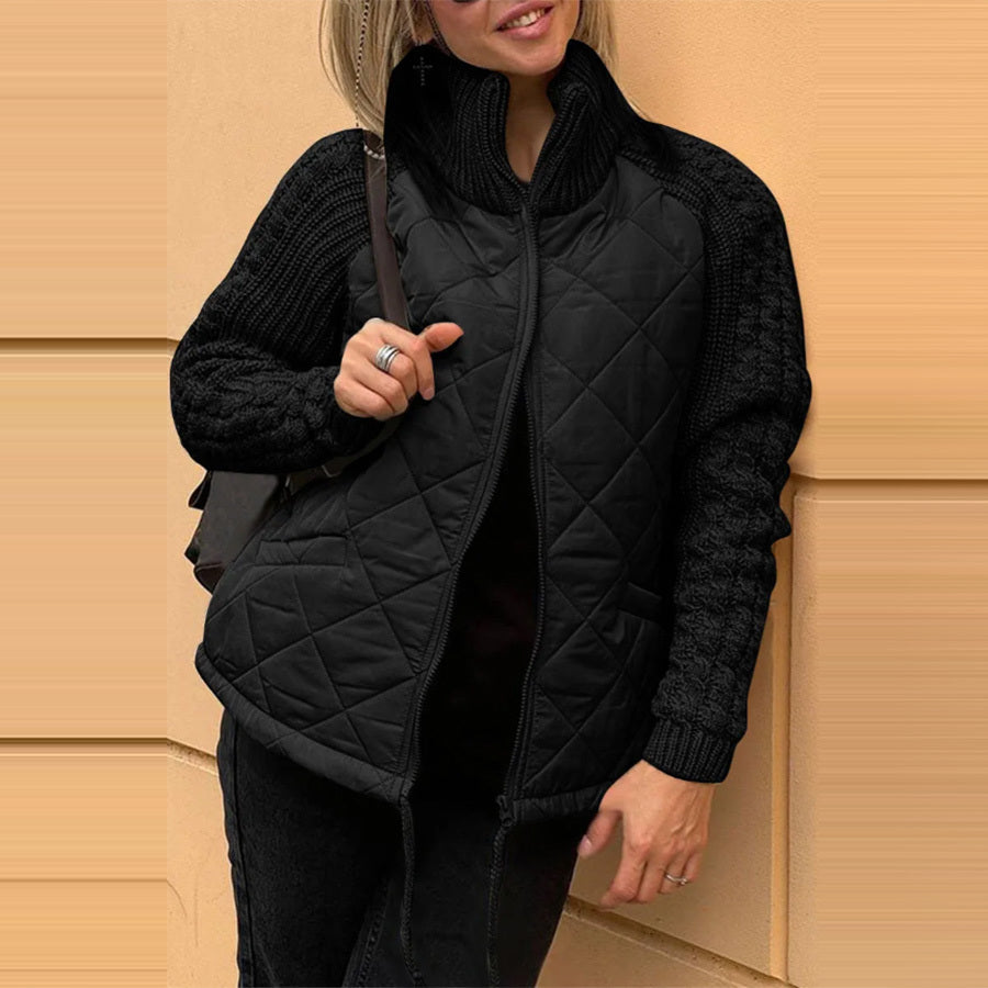 Women's Warm Winter Knitted Cotton Jacket with Pockets & Zipper