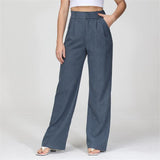 High Waist Straight Trousers With Pockets Wide Leg Casual Suit Pants For Women - Minihomy