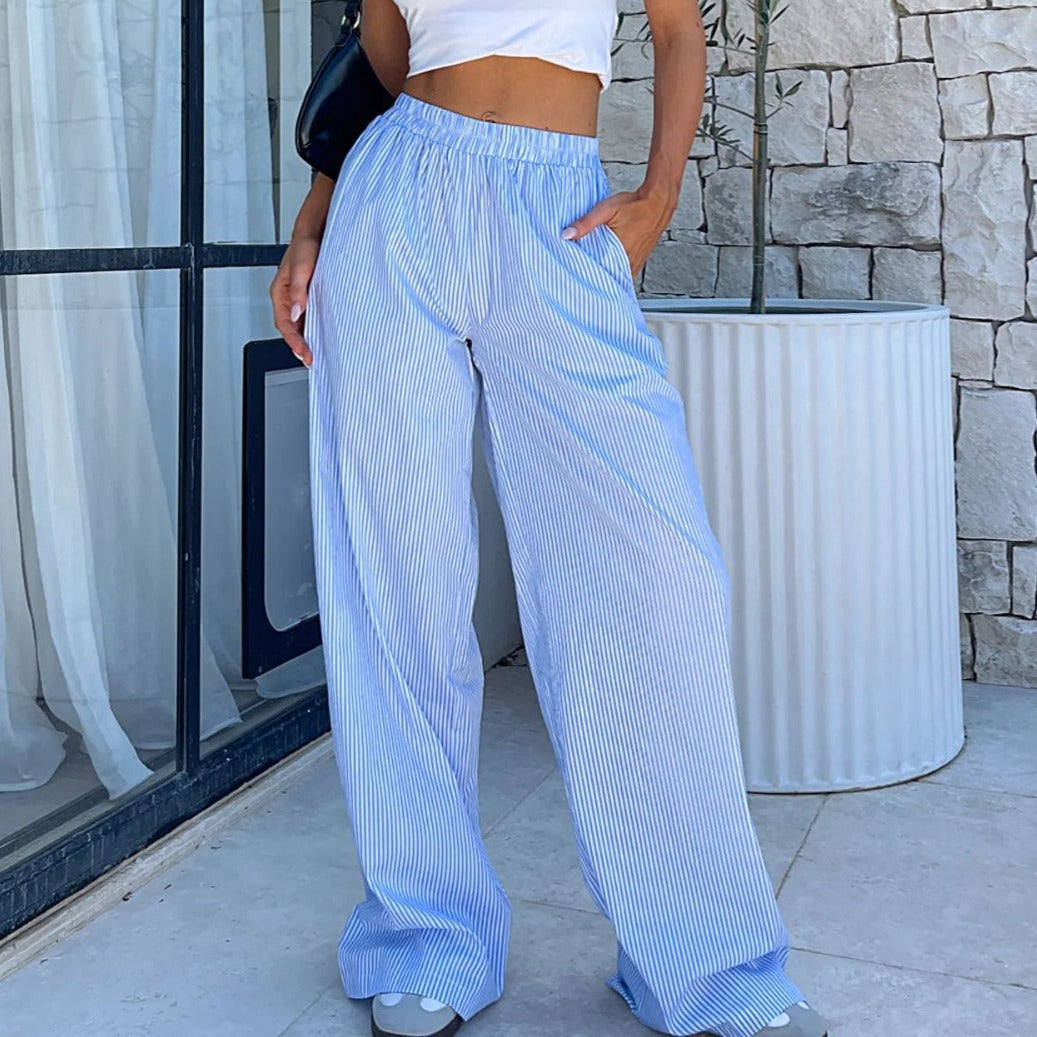 Fashion Casual Striped Summer Wide Leg Trousers - Minihomy