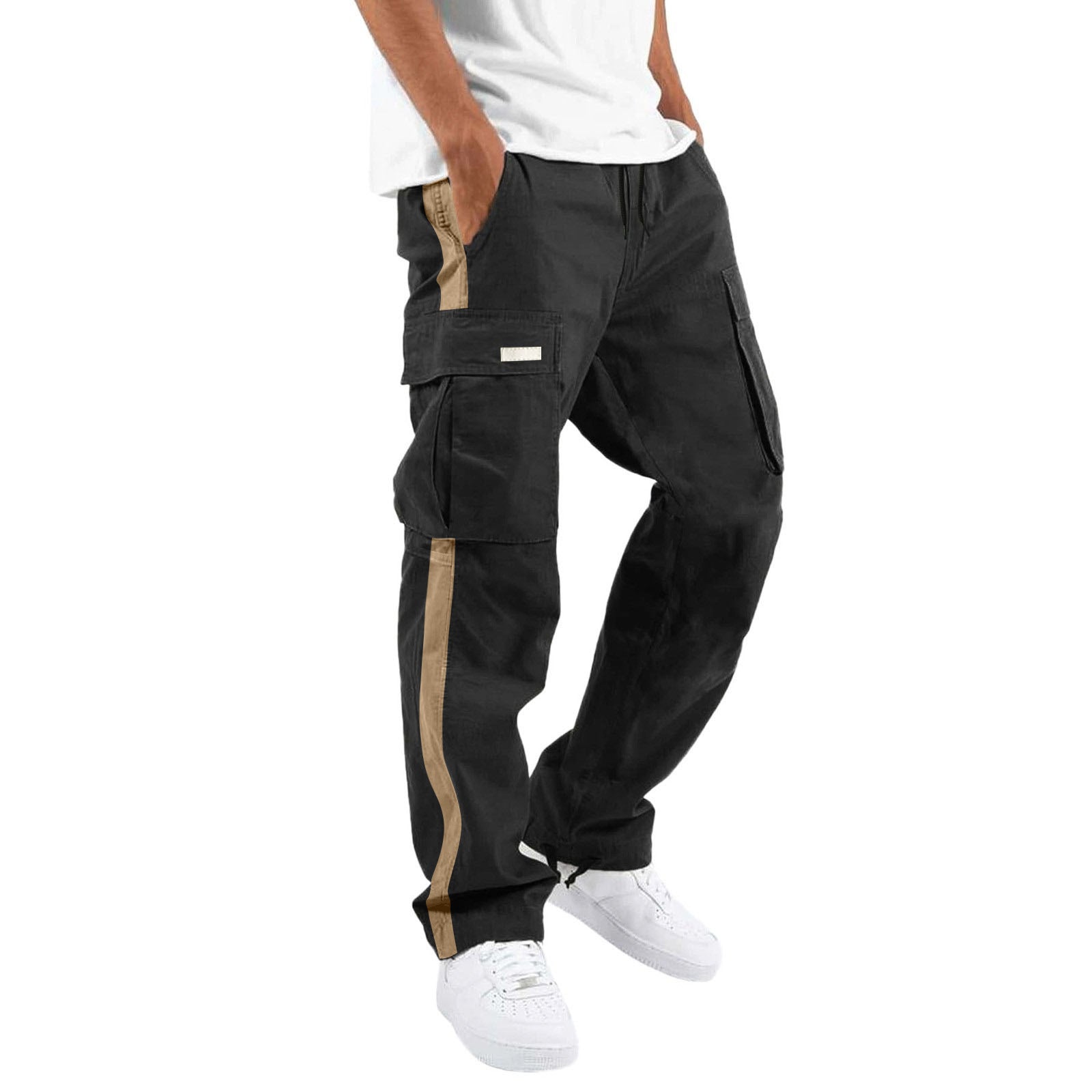 Men's Casual Drawstring Drawstring Pocket Color Blocking Pants - Minihomy