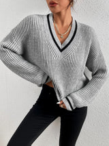 Winter Women's Clothes Cable Knit V Neck Sweaters Casual Long Sleeve