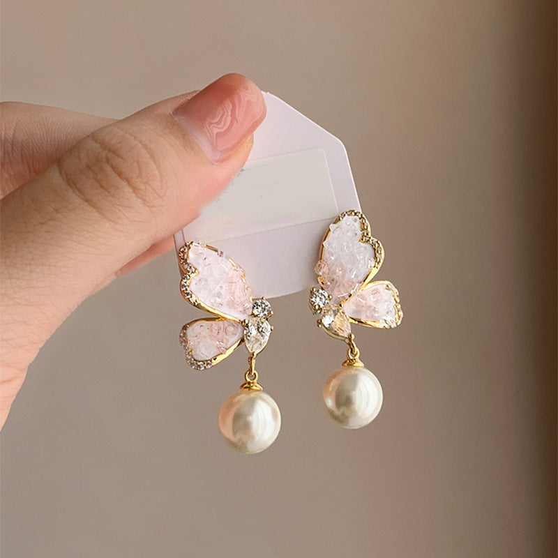 Gradient Butterfly Pearl Earrings With Rhinestones Luxury Personalized Earrings For Women Jewelry - Minihomy