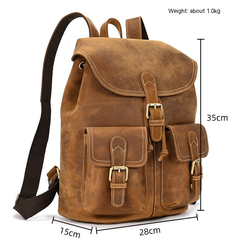 Casual Retro Crazy Horse Leather Travel Backpack - Minihomy