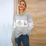 Christmas Sweater Cute Elk Geometric Print Knitted Sweater Women Winter Tops Clothes - Minihomy