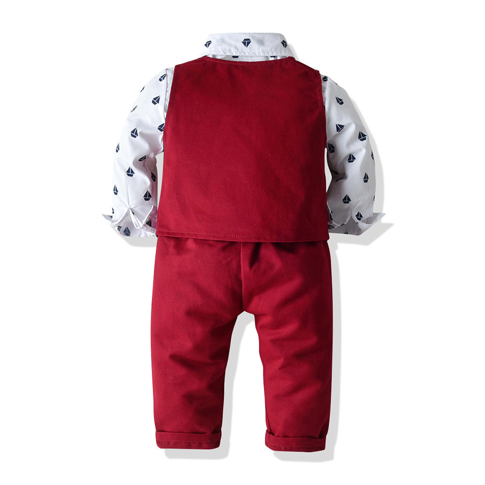 Boys Children's Long-sleeved Shirt Vest And Pants Suit - Minihomy