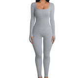 Women's Clothing Long Sleeve Jumpsuit Yoga One-piece Square Collar Sportwear