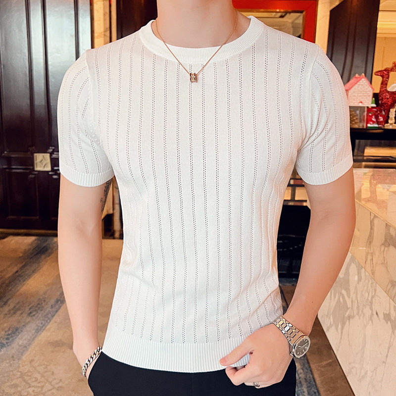 Men's Short Sleeve Hollow-out Half-sleeved Ice Silk Crew Neck T-shirt - Minihomy