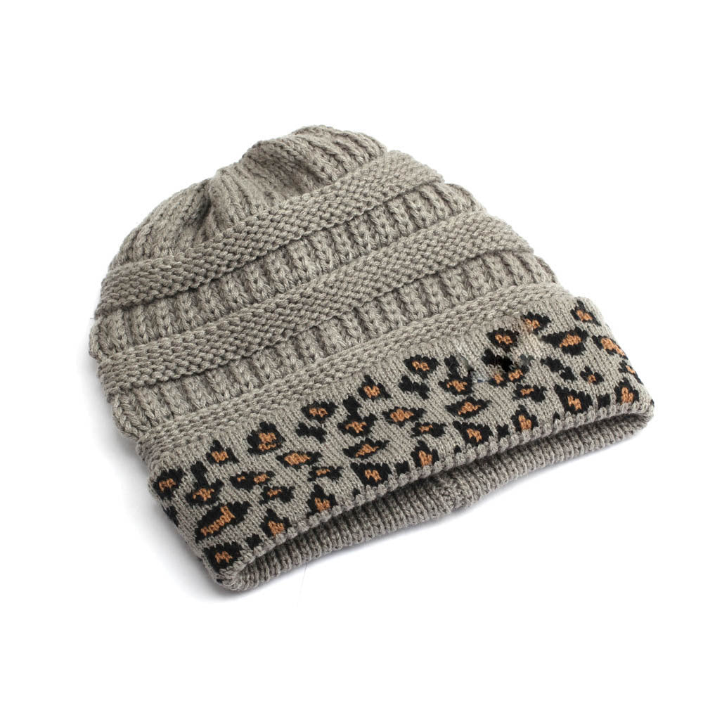 Beanie Women's Warm Leopard Print Knitted Hat Winter - Minihomy