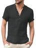 Casual Linen Solid Color Shirt Button V Neck Beach Shirt Men Summer Tops - Minihomy