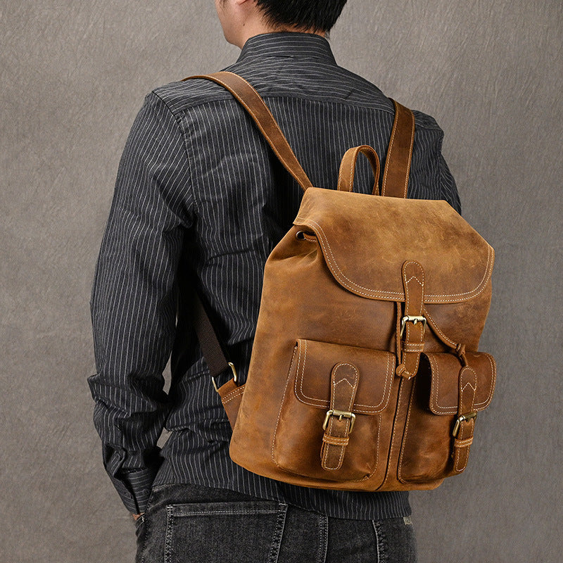 Casual Retro Crazy Horse Leather Travel Backpack - Minihomy