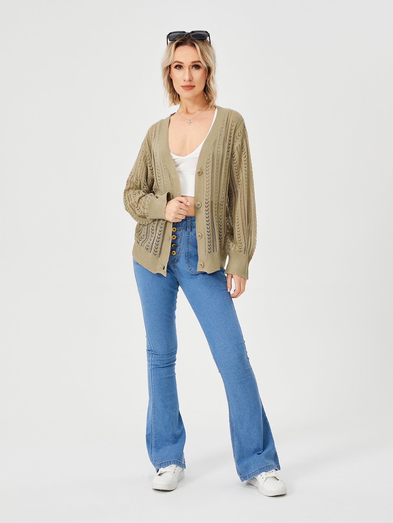 Women's Hollow Out Open Front Knit Lightweight Cardigan