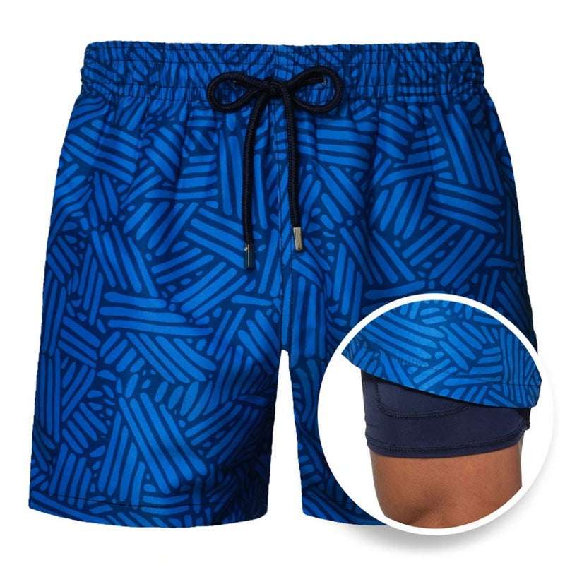 Men's Printed Beach Shorts Sports Double Layer Shorts Summer - Minihomy