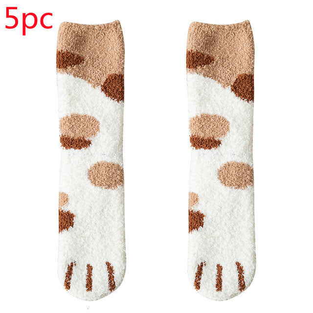 Women's Coral Fleece Cat Paw Pattern Thick Warm Socks