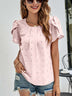 Crew Neck Casual Tulip Sleeve T-shirt Jacquard Top For Women - Minihomy