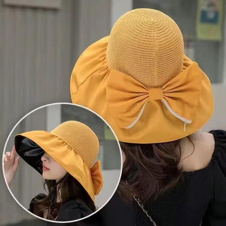 Large Brim Sun Hat with Bow - UV Protection, Summer Fisherman Hat for Women - Minihomy