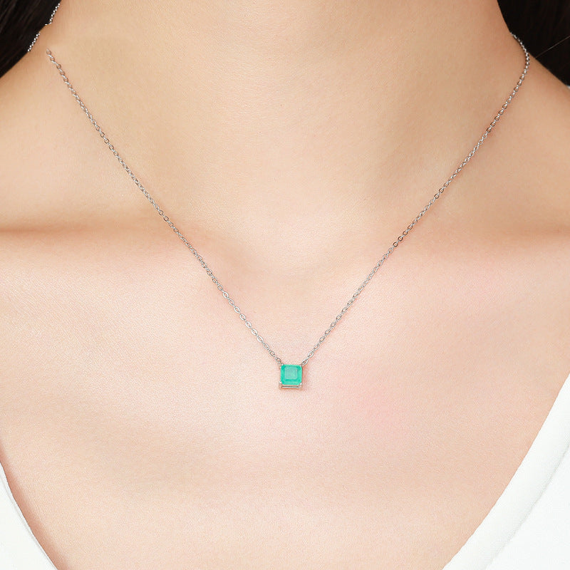 Temperament S925 Sterling Silver Imitation Paraiba Tourmaline Necklace