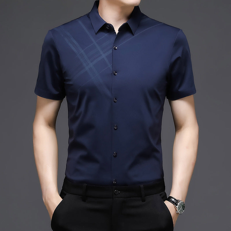 Woodpecker Silk Short Sleeve Shirt Men's Middle Age