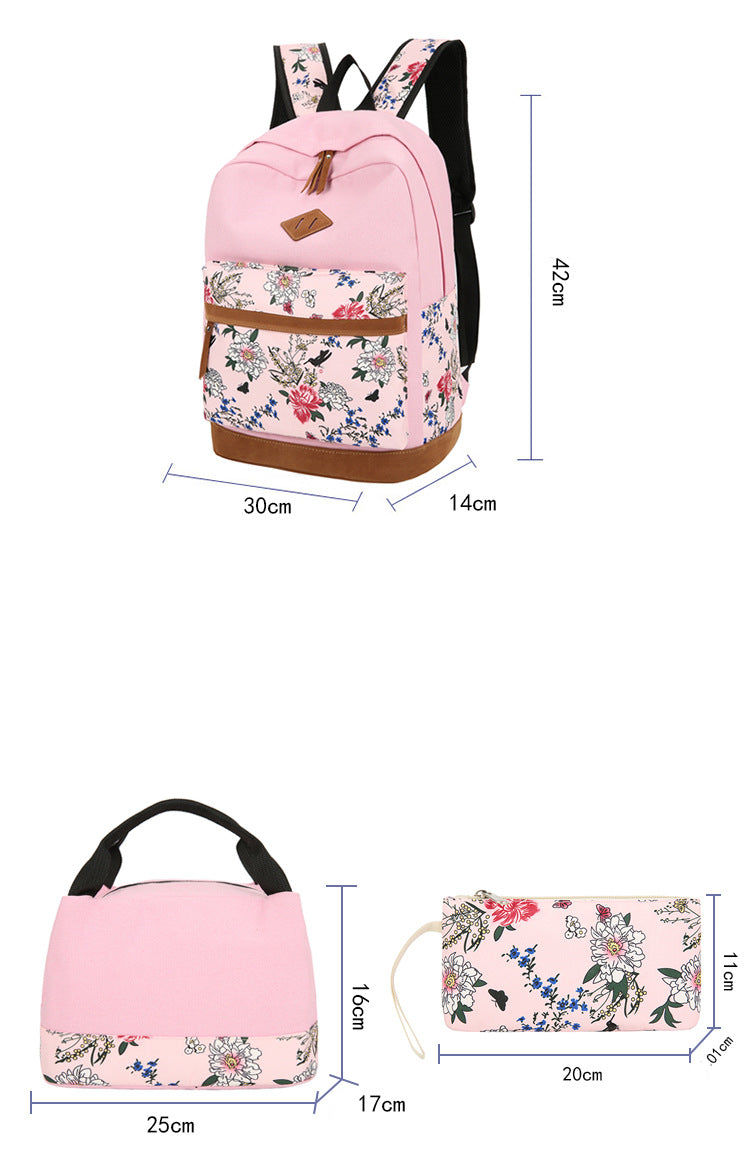 Floral Bags 3pcs Schoolbag Backpack Lunch Bag And Wallets: Your Stylish Companion for Every Adventure - Minihomy