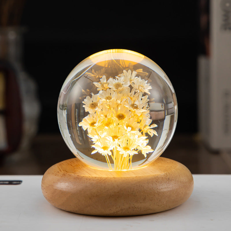 LED Night Light Flower Crystal Ball - Serene Ambiance for Bedroom Decor - Minihomy