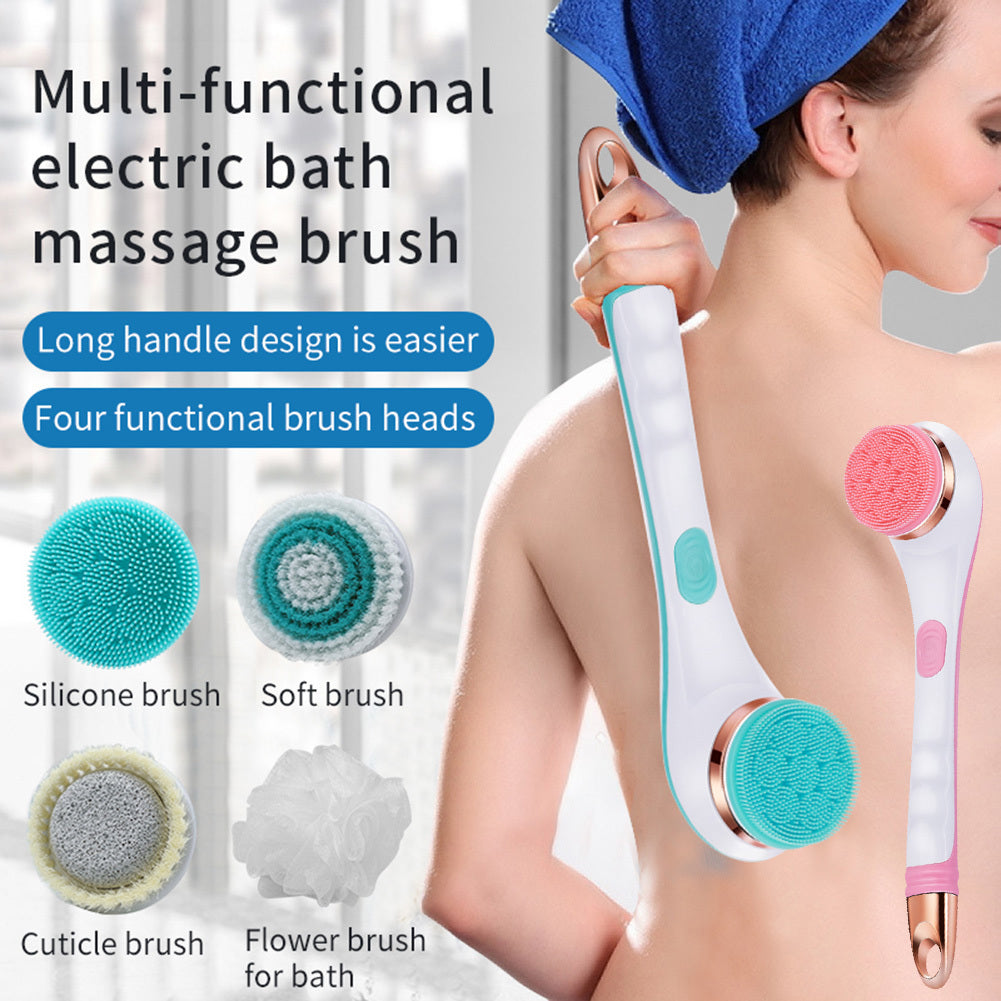 Electric Bath Brush - Rechargeable Back Scrubber, 2 Speeds, Waterproof Body Cleaning Brush - Minihomy