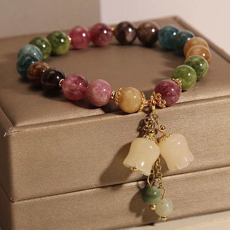 Natural Color Tourmaline Female Summer Ins Lily Pendant Bracelet - Minihomy