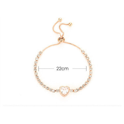 Loving Heart Zircon Simple Rhinestone Female Strap Lace Bracelet - Minihomy