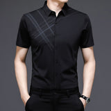 Woodpecker Silk Short Sleeve Shirt Men's Middle Age