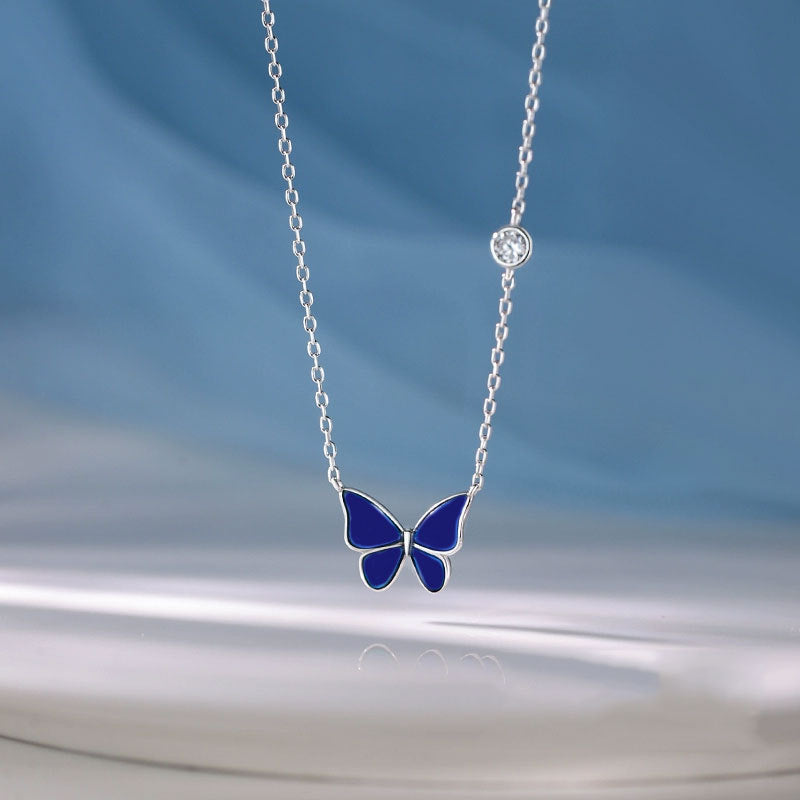 S925 Sliver Color-changed Butterfly Necklace Novelty Jewelry