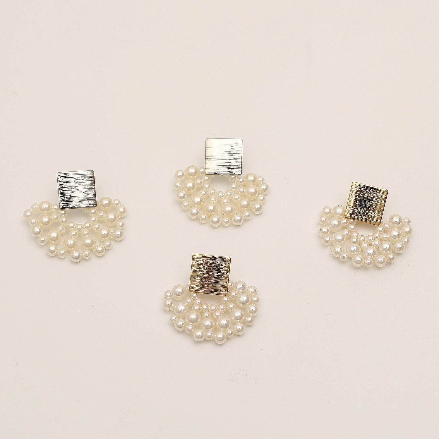 Handmade Pearl Woven Scalloped Pearl Stud Earrings - Minihomy