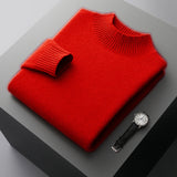 Mock Neck Sweater Men's Knitted Shirt - Pure Wool - Minihomy