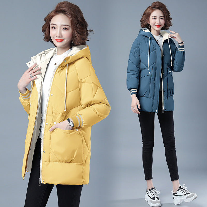 Female Mid-length Winter Clothing Loose Cotton Jacket Thickened Puffer Jacket