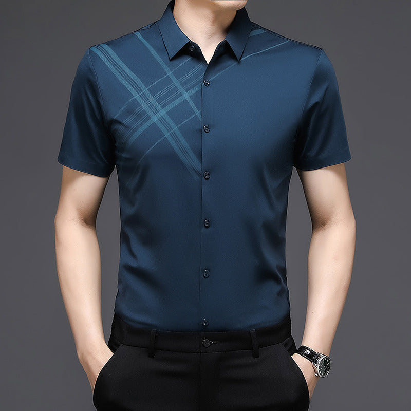 Woodpecker Silk Short Sleeve Shirt Men's Middle Age