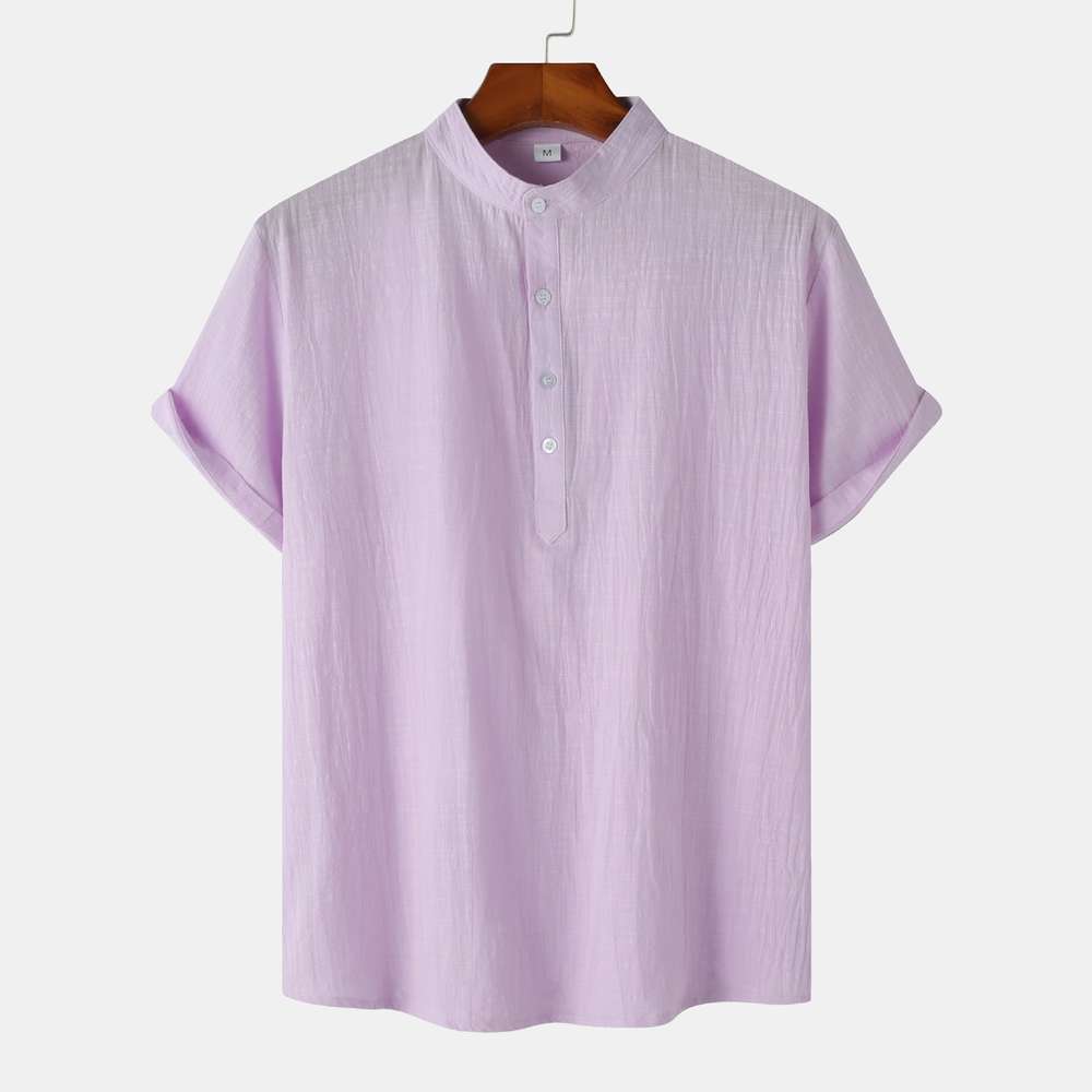 Casual Solid Color Shirt Short Sleeve Shirt Beach T-Shirt Men Tops Summer - Minihomy