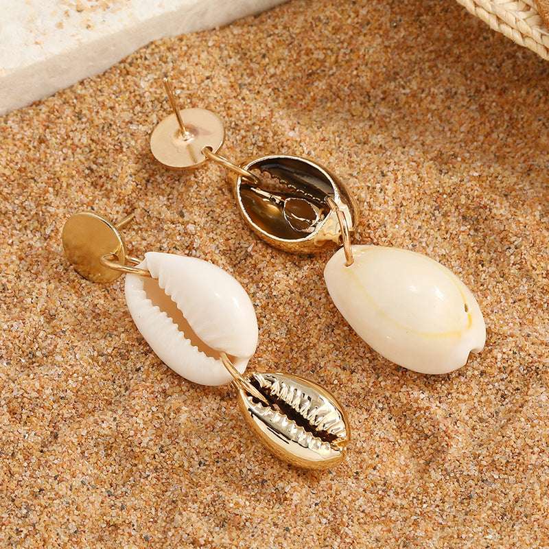 Bohemian Ins Style Seaside Holiday Golden Shell Stud Earrings - Minihomy