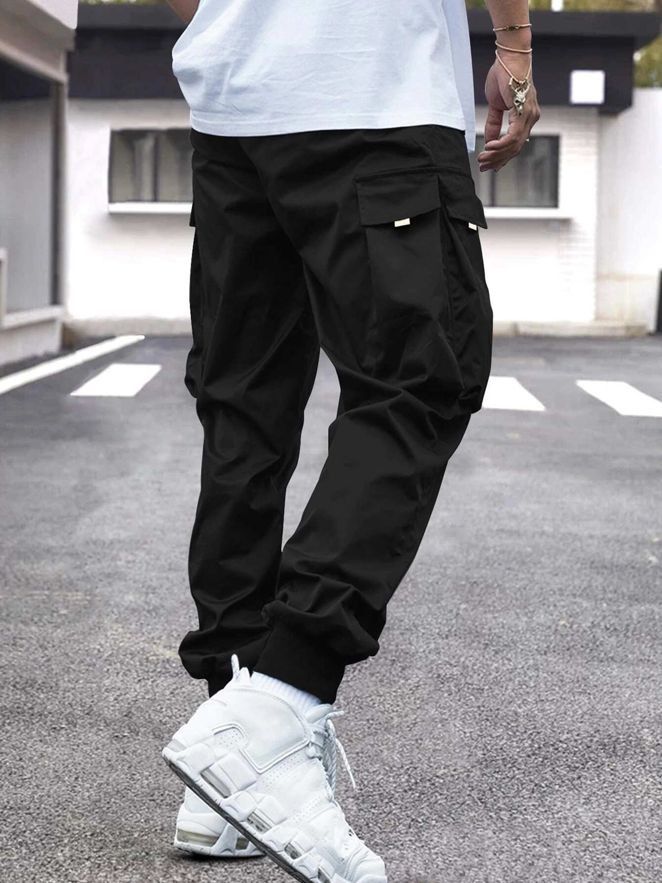 Men Flap Pocket Side Drawstring Waist Cargo Pants - Minihomy