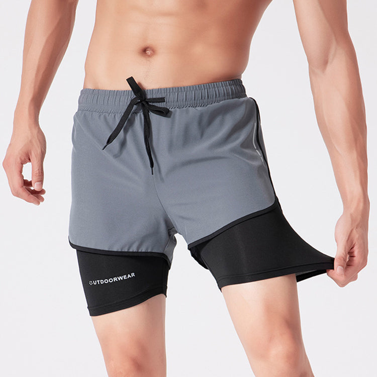 Men's Drawstring Sports Shorts Double Layer Quick Dry High Elasticity Activewear Pants - Minihomy