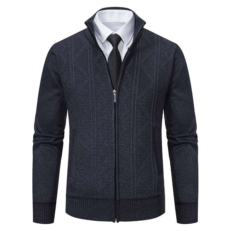 Fall Winter Men Woolen Sweater Men's Cardigan Coat Stand Collar - Minihomy