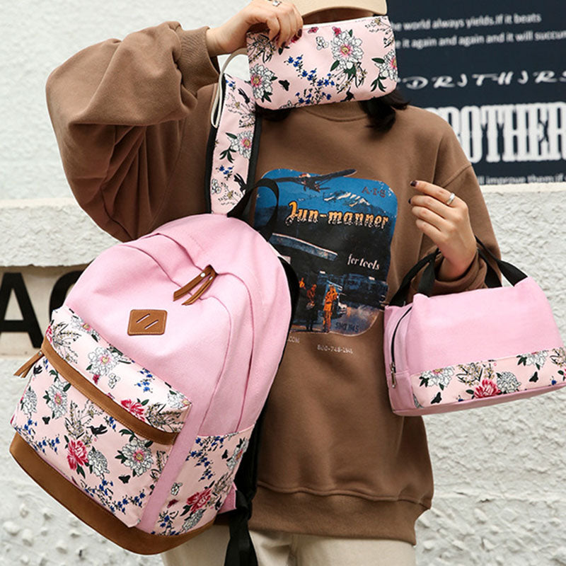 Floral Bags 3pcs Schoolbag Backpack Lunch Bag And Wallets: Your Stylish Companion for Every Adventure - Minihomy