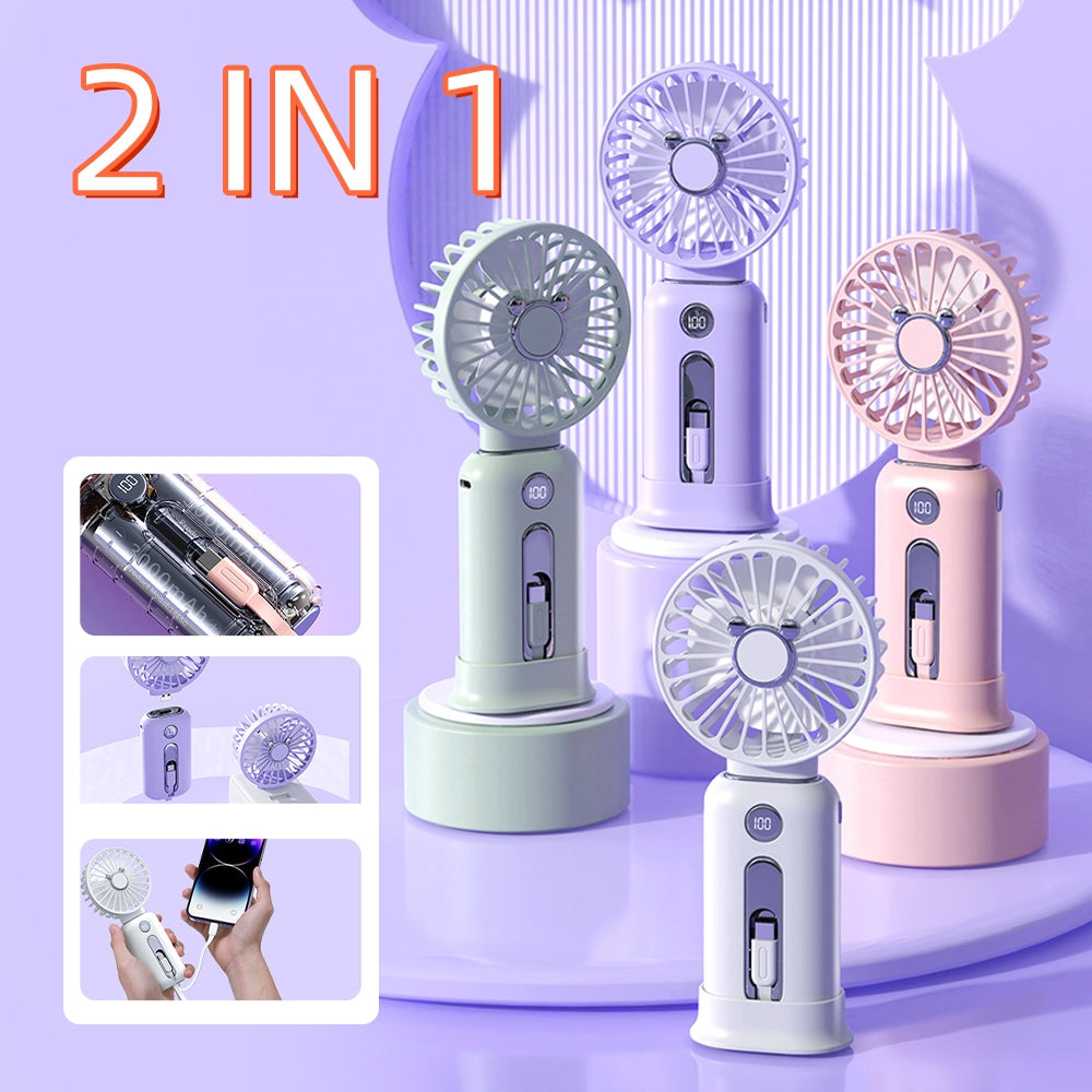 2-in-1 Handheld Fan - Portable Mini Fan with Fast Charging Power Supply - Minihomy