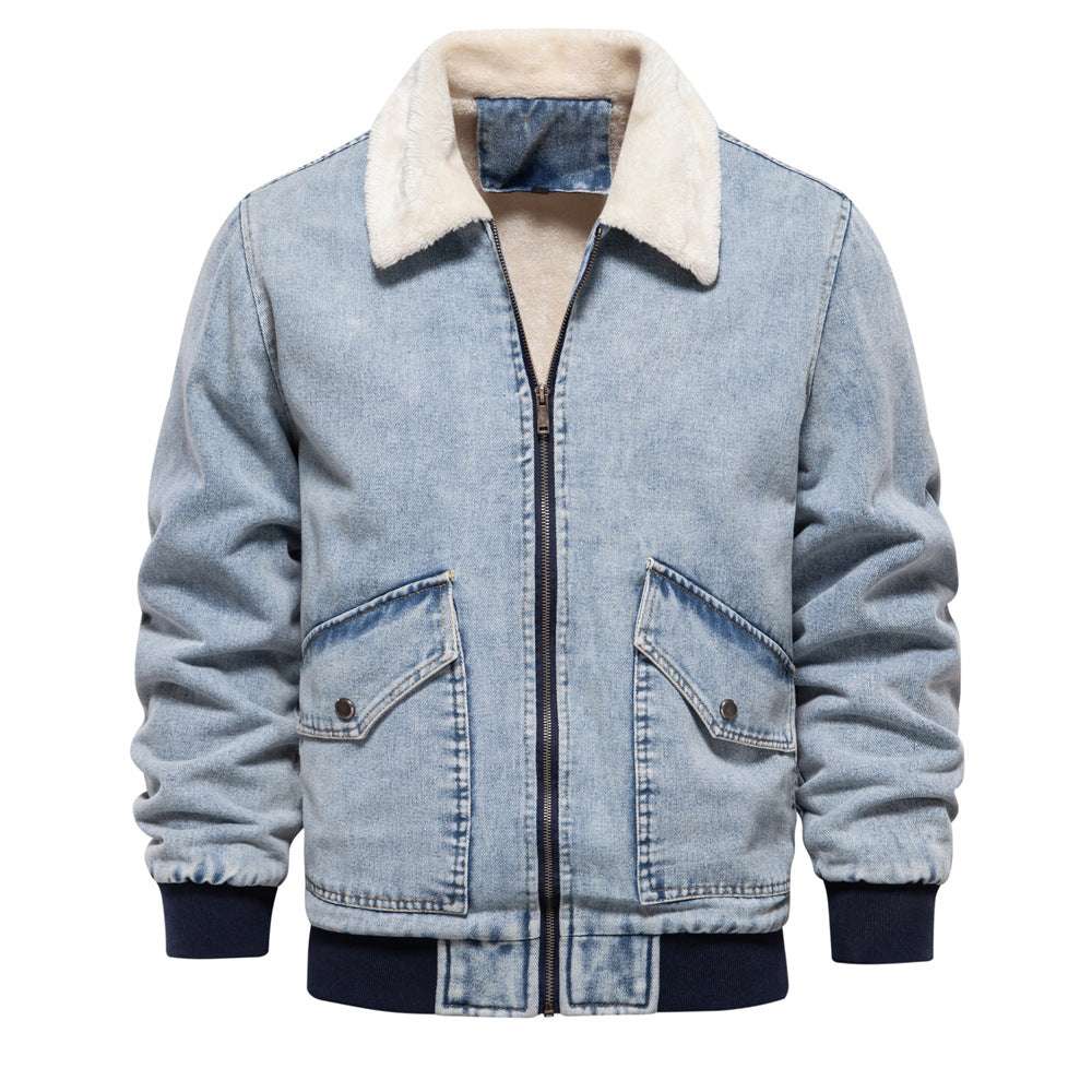 Men's Plush Denim Jacket - Minihomy