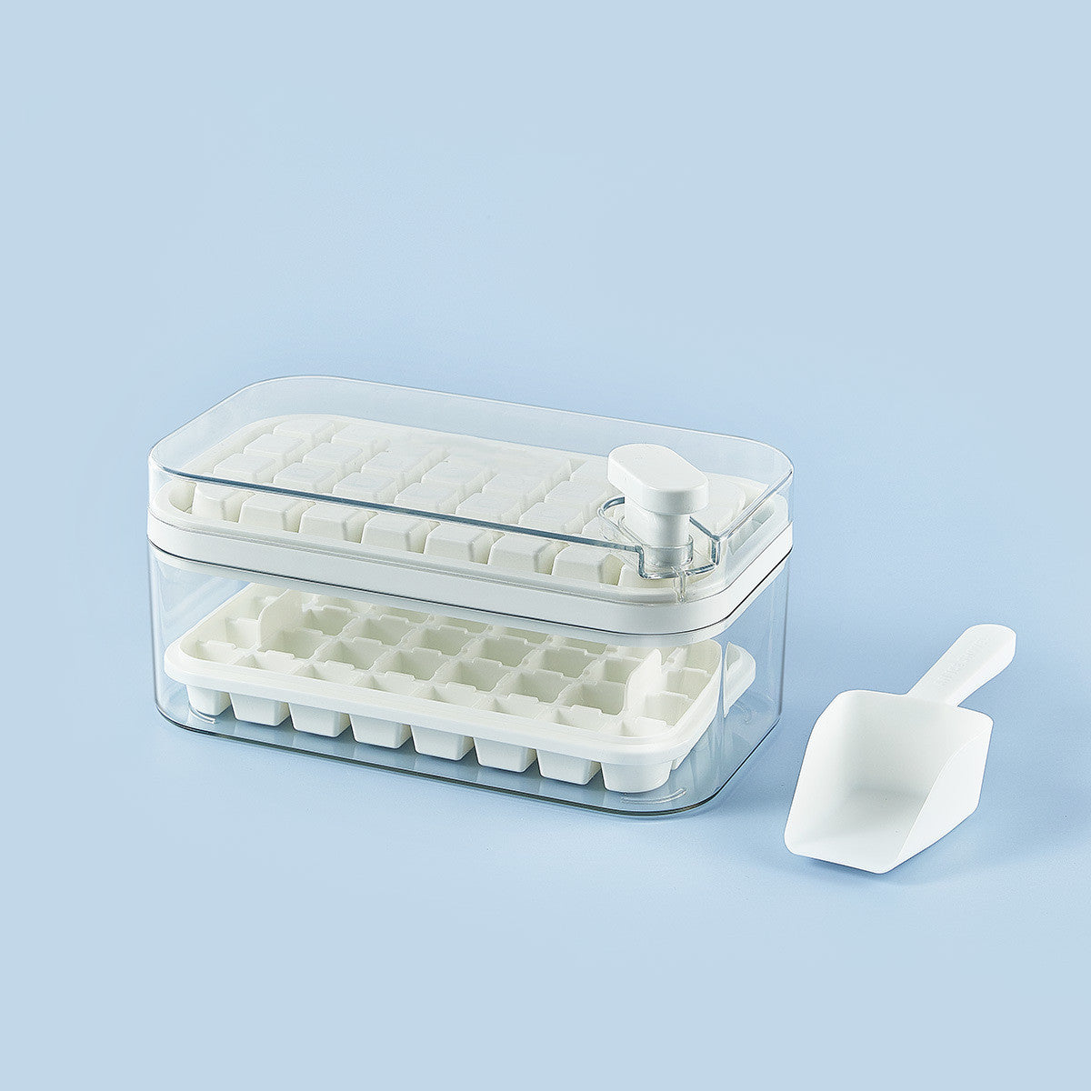 One-Button Press Type Ice Mold Box - Ice Cube Maker with Storage Box and Lid - Minihomy