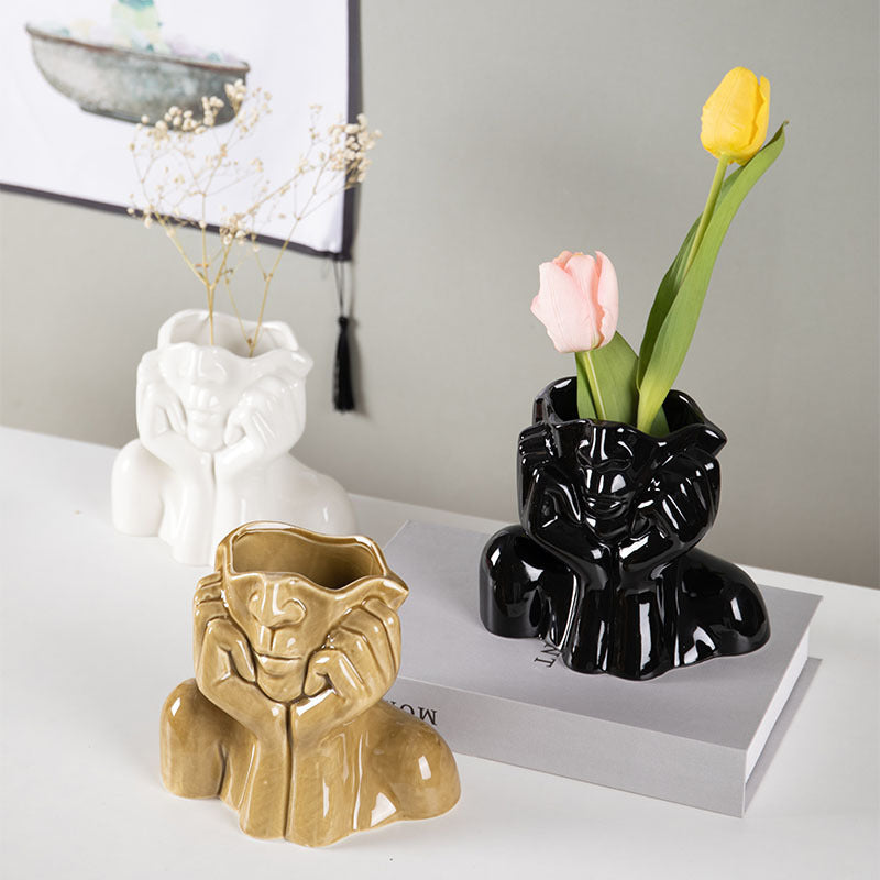 Ceramic Flower Vase Home Decor: Modern Sculpture Vase