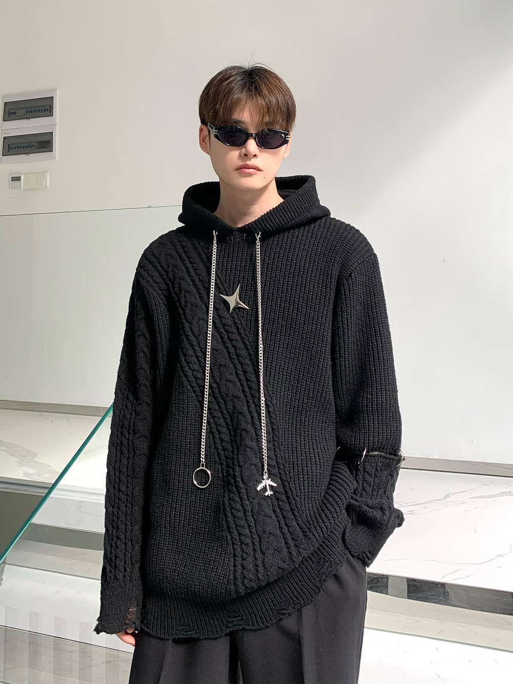 Autumn Winter Hooded Woven Textured Sweater - Minihomy