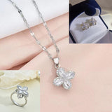 Rotatable Titanium Steel Four-petal Flower Necklace Female Inlaid Zircon Ring Earrings