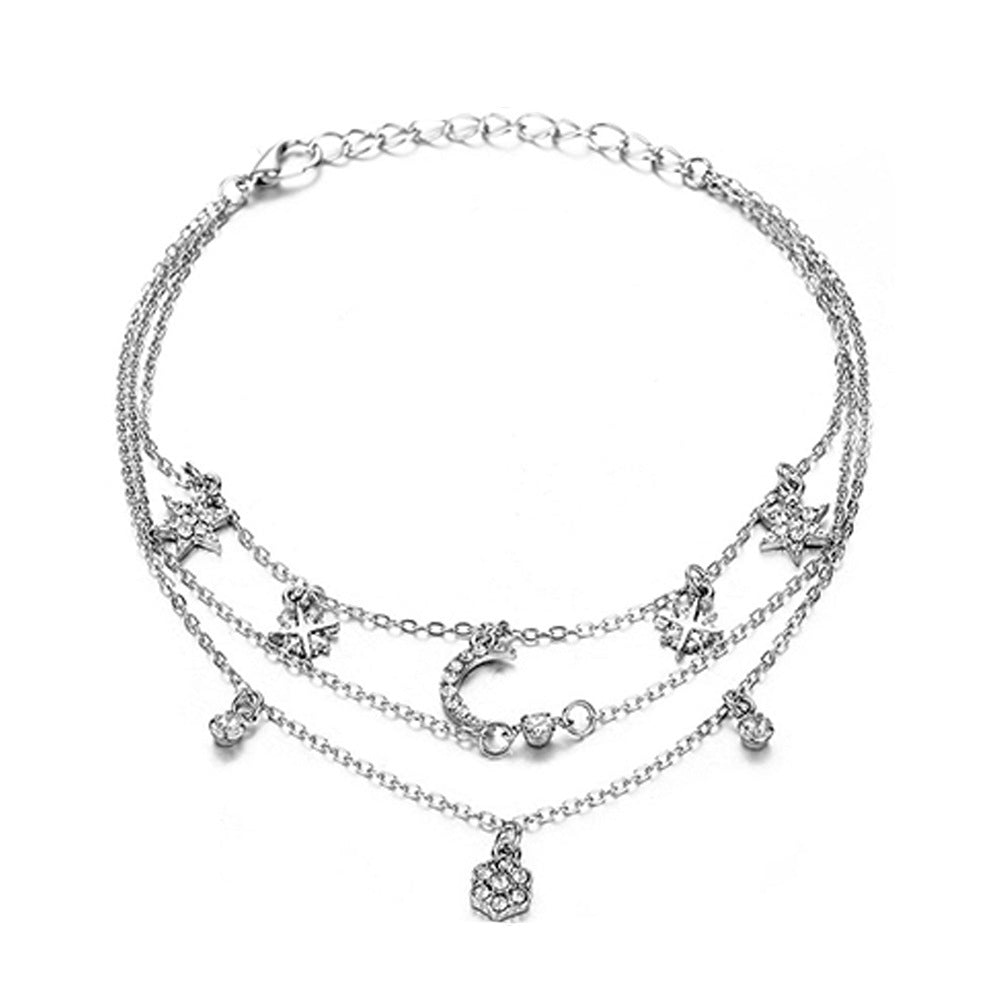 Heart Shape Diamond Cross Star Moon Anklet - Minihomy