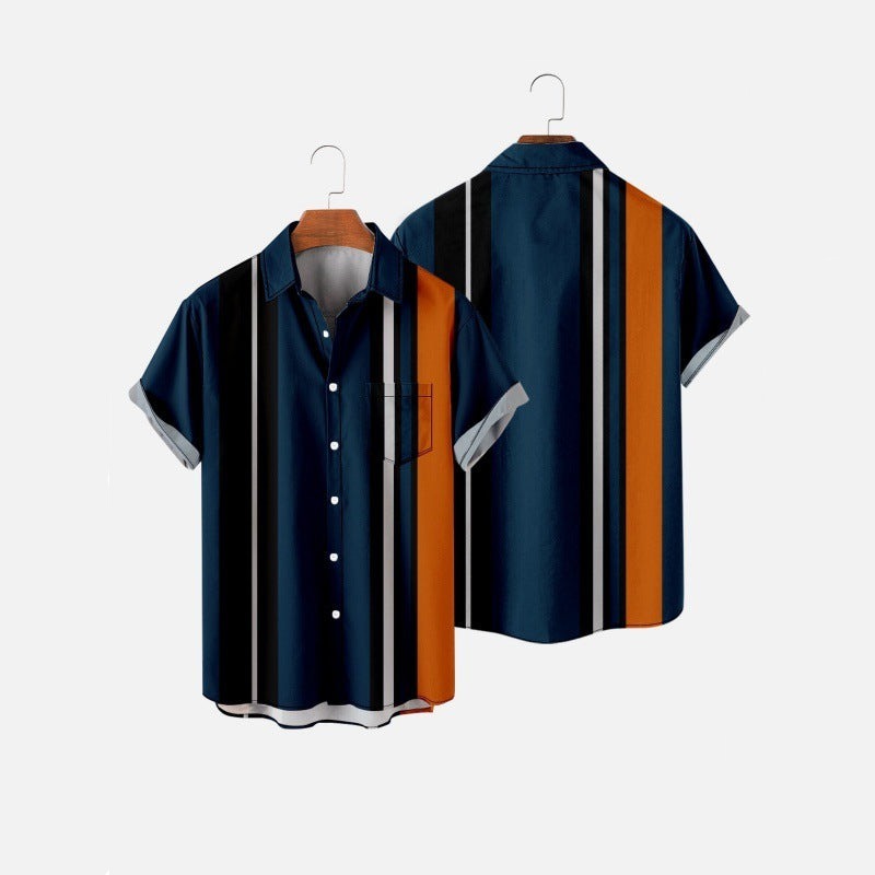 Summer Short Sleeve Shirt Plus Size Striped Creative Men's Shirt