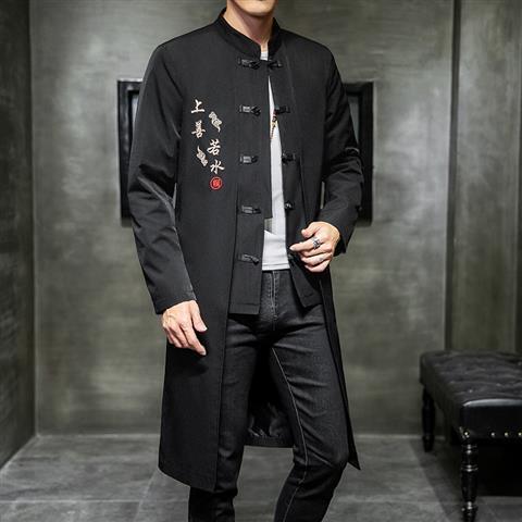 Men's Trendy Mid-length Hanfu Embroidered Trench Tang Suit Casual Coat - Minihomy