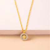 Gold Hollow Round Cross Necklace Silver Stainless Steel Crystal Circle Pendant Necklaces - Minihomy