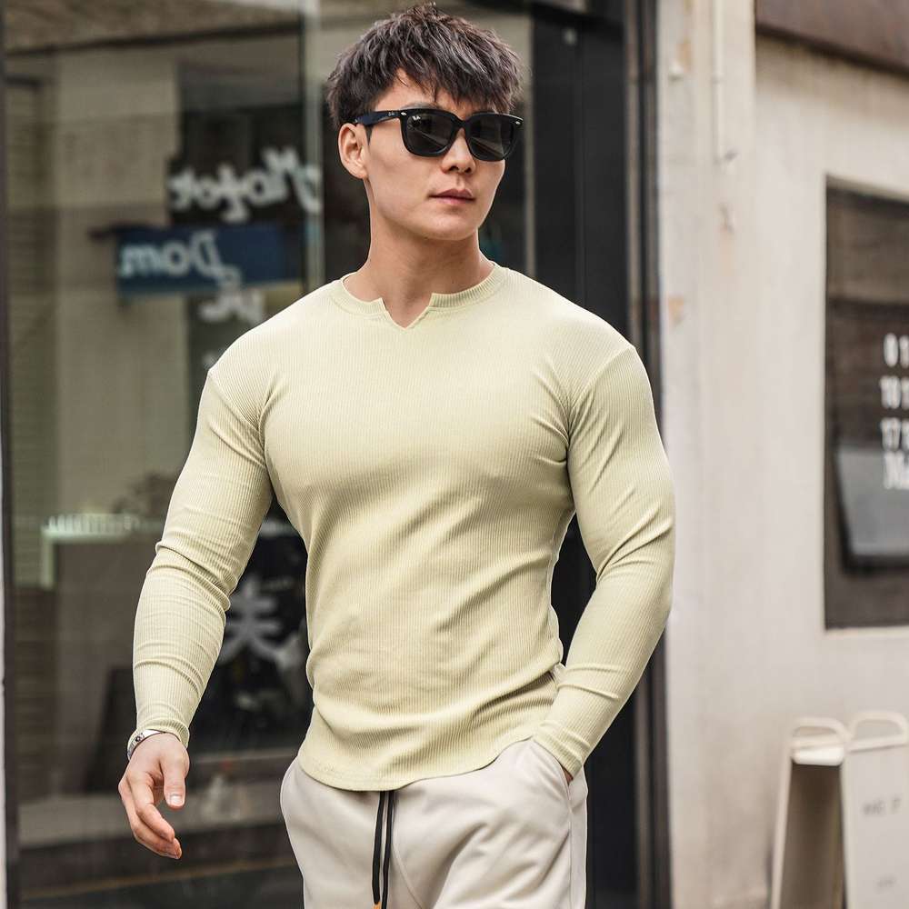 Autumn Men's Long-sleeved V-neck T-shirt - Minihomy